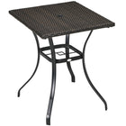 Outsunny Patio Wicker Dining Table with Umbrella Hole - Mixed Brown-Square table accommodating up to 4 people