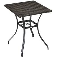 Outsunny Patio Wicker Dining Table with Umbrella Hole - Mixed Brown-Square table accommodating up to 4 people