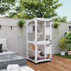 PawHut 31.5" L Outdoor Large Catio Cat House with Wheels and Resting Box - White-2 large front doors for easy access and 4 wheels are easy for movement 
