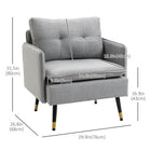 HOMCOM Modern Accent Chair with Wide Lounge Seat - Steel Legs - Button Tufted for Bedroom - Grey-Multilayer board and four steel legs give the single sofa solid support
