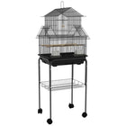 PawHut - Cage pour oiseaux d’intérieur 48 po H avec perchoir, balançoire, mangeoire, plateau coulissant, poignée - noir-Structure en métal solide, fil d'acier et plastique robuste conçus pour durer 