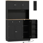 HOMCOM 68" H Pantry Cabinet with Charging Station - Black-Large capacity with four cabinets, a drawer, and three adjustable shelves 