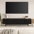 Hudson&Canal Whitman TV Stand for TV's up to 85" - Black Grain-Constructed of sturdy steel and MDF materials in a handcrafted black grain finish
