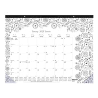 Blueline 2027 DoodlePlan Colouring Monthly Desk Pad Calendar - 22" x 17" - Botanica Design - Bilingual-12 Months, January to December