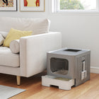 PawHut Foldable Cat Litter Box with Drawer Tray, Lid and Scoop - Grey-Fully enclosed structure effectively traps odors for a fresher home 