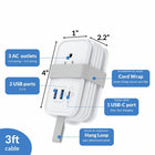 Uncaged Ergonomics Travel Charger - 4 AC - 2 USB - 1 USB-C - White-3 AC Outlets are 1250W. 
