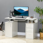 HOMCOM 47.2" Computer Desk with Keyboard Tray and Storage Drawers - White-Keyboard tray saves space on your desktop 