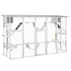 PawHut 74" H Large Outdoor Catio with Cat Condos, Platforms and Ladders - White-Cats can come in and out independently through the window 