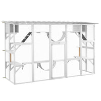 PawHut 74" H Large Outdoor Catio with Cat Condos, Platforms and Ladders - White-Cats can come in and out independently through the window 