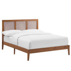 Modway Sirocco Rattan and Wood Full Platform Bed - Walnut-Assembly Required