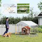 PawHut Outdoor Dog Run with Adjustable Rotating Bowls - 6.6' x 6.6' x 5.1' - Silver-Rotating bowl rack with 2 bowls makes feeding easier 