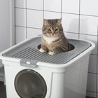 PawHut Enclosed Cat Litter Box with Scoop - White-Colour: White, Grey 