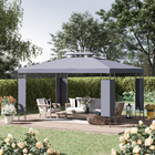 Outsunny 10 ft W x 13 ft L Outdoor Gazebo - Double Roof Patio Gazebo Canopy - Grey-2-tier vented rooftop reduce heat and wind