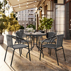 Flash Furniture 28" Round Glass Metal Table with Grey Rattan Edging & 4 Grey Rattan Stack Chairs-Set Includes Table and 4 Chairs