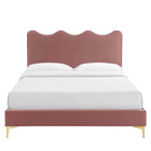 Modway Current Performance Velvet Twin Platform Bed with Gold Metal Legs - Dusty Rose-Assembly Required