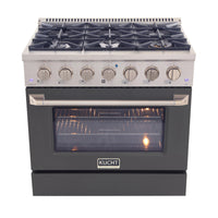Kucht 36" KDF Series Pro Style Natural Gas Dual Fuel Range - Stainless Steel/Cement Grey-Cook and bake like a pro with the extra-large convection oven with 5.2 cu. ft. of capacity, 5-rack configuration and extra-large oven window