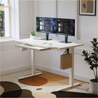 ShoppingAll Glass Electric Height Adjustable Standing Desk with Drawer - White-Sit & Stand Comfortably: This glass electric standing desk allows you to easily transition desk height between 28.3″ and 46.5″ tall for sitting or standing positions. Offers four preset buttons to save your favorite height settings for fast adjustment.