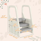 Qaba Adjustable Height Toddler Step Stool with Handle & Foot Pads - Grey-Non-slip surface and foot pads enhance safety 