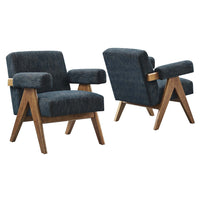 Modway Lyra Fabric Armchair - Azure Fabric - Set of 2-Ergonomic Design for Comfort