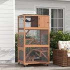 PawHut Catio 34" L Outdoor Cat House on Wheels - Orange-With wheels for easy movement, two with brakes 