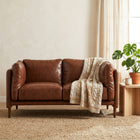 HOMCOM 59" PU Leather Loveseat Sofa with Wide Seat - Brown-Colour: Brown