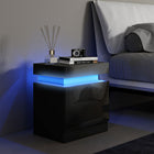 HOMCOM Nightstand with LED Lights and 2 Drawers - Black-Adjust your USB-powered LED light via the in-line switch or Bluetooth APP for convenience