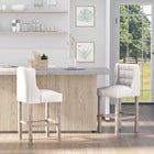 HOMCOM Counter Height Modern Upholstered Bar Stools - Beige - 2 Pack-Classic tufting dresses up elegant wingback
