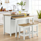 Modway Garland 3-Piece Kitchen Island and Stool Set - Oak White-Pull-Out Table