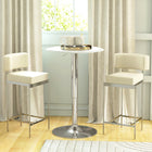 HOMCOM Round Bar Table with Adjustable Height - White-Classic faux Leather table top covering