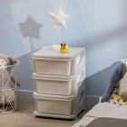 Qaba 3 Tier Kids Toy Organizer with 3 Plastic Storage Bins - Cream White-Easy to open and close, making it suitable for your sweetie 