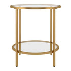 Hudson&Canal Sivil 20"W Round Side Table with Glass Shelf - Brass-The tabletop has a weight capacity of 20 lbs while the lower shelf can support 10 lbs