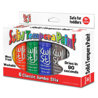 The Pencil Grip Jumbo Solid Tempera Paint Stick Set - 6 Classic Colours-Kwik Stix are mess-free solid tempera paint sticks that dry in 90 seconds