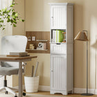 HOMCOM 67" Tall Bathroom Storage Cabinet with LED Light and Adjustable Shelf - White-A modern white finish with round knobs enhances your home's decor