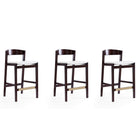 Manhattan Comfort Klismos 20" Mid-Century Modern Faux Leather Upholstered Counter Stool - Ivory and Dark Walnut - 3 Pack-Mid-Century Modern Counter Stool with Backseat Perfect for Bar and Kitchen Use. Set of 3