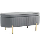 HOMCOM Channel Tufted Upholstered Bedroom Ottoman Bench - Grey-Oval-shaped, channel tufted design enhances any room's elegance