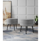 Manhattan Comfort Bailey 18.11" Mid-Century Modern Polyester Blend Upholstered Ottoman - Grey with Black Legs - 2 Pack-Solid Wood Frame for Durability and Functionality