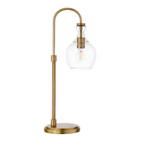Hudson&Canal Verona 27" Tall Arc Table Lamp with Glass Shade - Brushed Brass/Seeded-Mid-century modern design for your living room, workspace, or bed side table