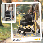 PawHut 4-Wheel Pet Stroller with Reversible Handle and Brake - Black-Front universal EVA wheels for flexible moving and rear directional EVA wheels with brakes for easy parking 