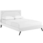 Modway Josie Vinyl Queen Platform Bed with Round Splayed Legs - White-Wood Frame / Particleboard Panel