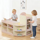 Qaba Kids Grocery Store Playset with Cash Register, Vending Machine - Pink-Includes a toy scale and checkout, teaching math and money 
