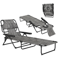 Outsunny Folding Lounge Chair with Reclining Back - Tanning Chair - Mixed Grey-For a people to tan or lounge around the pool together on