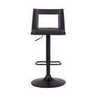 Armen Living Milan Adjustable Height Swivel Bar Stool in Black Faux Leather & Black Wood with Black Base-19" L x 17" W x 33-42" H