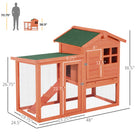 PawHut 48" Weatherproof Wooden Rabbit Hutch with Slant Roof and Outdoor Run - Red-Multiple door design provides easy access 