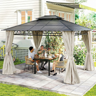 Outsunny 10 ft W x 12 ft L Double Roof Hardtop Gazebo with Curtains - Beige-Combined metal and aluminum frame provides more excellent stability and robustness