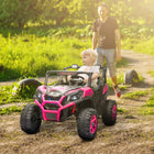 Qaba 24V 7AH Big Battery Powered Kids Ride Car with 2 Seater - Pink-2 seats with safety belts ensure secure fun for siblings 