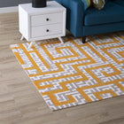 Modway Nahia Geometric Maze Area Rug - 5 ft W x 8 ft L - Ivory Light Grey/Banana Yellow-Protect Floors From Traffic/Furniture
