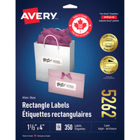 Avery White Rectangle Labels with Easy Peel, 1-1/3" x 4", for Laser/Inkjet Printer, 350 Pack (5262)-1-1/3" x 4", White