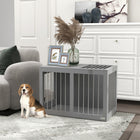 PawHut 31.5" L Dog Crate Furniture with Double Doors - Grey-Two lockable doors to keep your dogs safe inside 