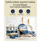Gotham Steel Ultra Performance Ceramic and Aluminum Non-Stick Cookware 15-Piece Set - Navy with Gold Handles-Non-toxic coating: all pots and pans made without PFOA, PFOS, PFAS, PFTE, lead, or cadmium, so they're safer for you and your family