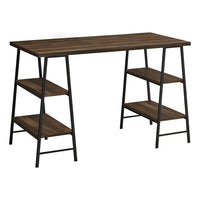 Monarch Specialties 7525 48" Computer Desk - Brown Reclaimed Wood/Black Metal-Industrial-style computer desk with 4 fixed, open shelves supported by sawhorse-style legs in a black metal finish